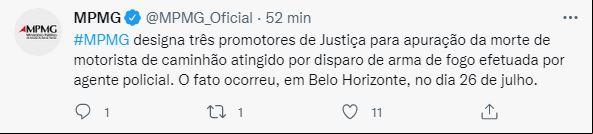 Ministério Público fez o comunicado na noite desta quinta (28) (Twitter MPMG/Reprodução)
