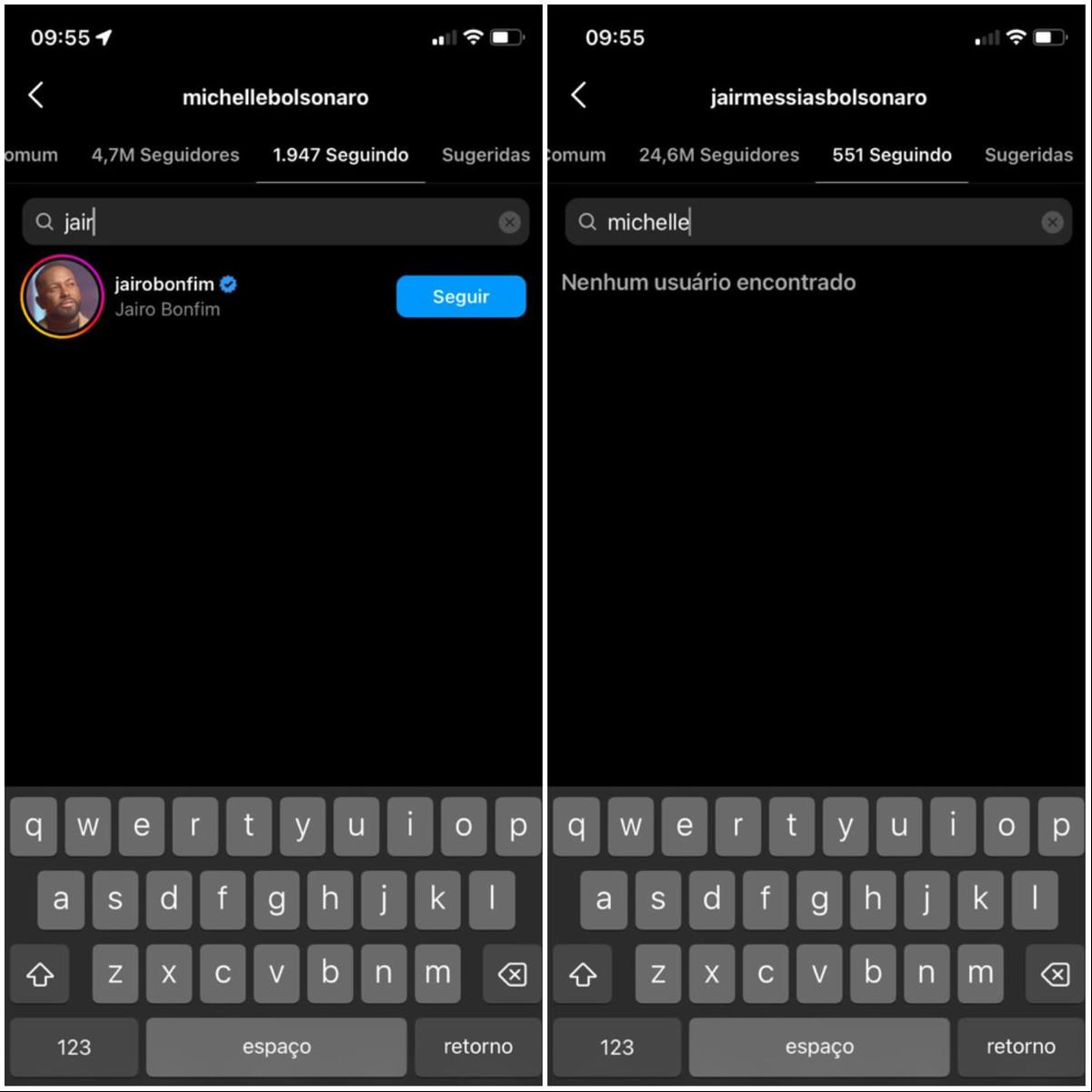 Michelle e Jair não se seguem mais no Instagram (Reprodução)