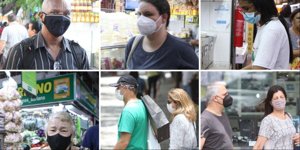 Seja em locais fechados ou mesmo em ambientes abertos, moradores de BH têm retomado uso das máscaras (Lucas Prates e Valéria Marques)