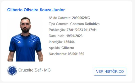 Gilberto registrado no BID da CBF